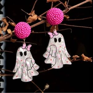 Adorable Pink and White Ghost Earrings